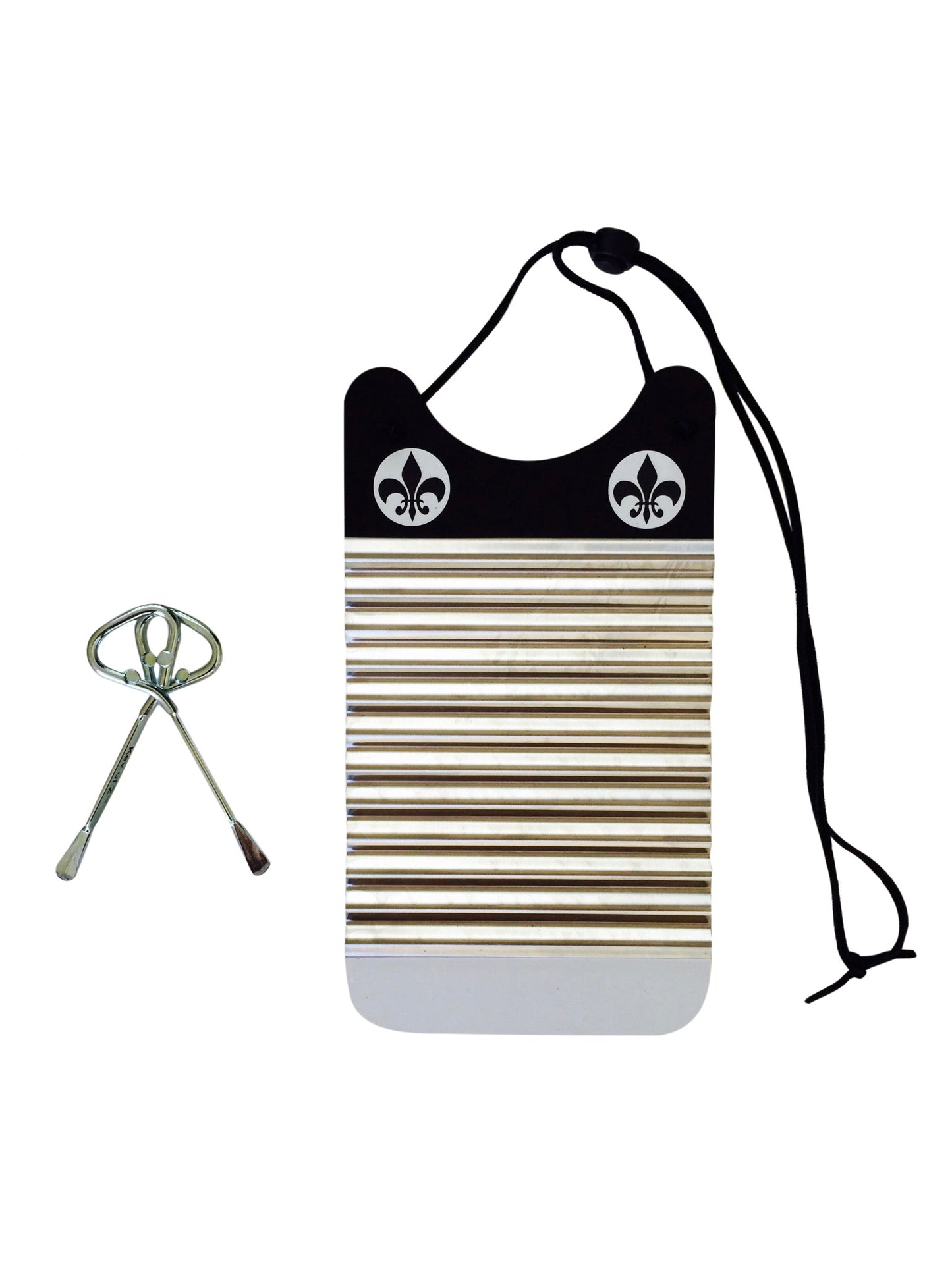 Handmade Black & White Fleur de Lis Zydeco Washboard Rubboard