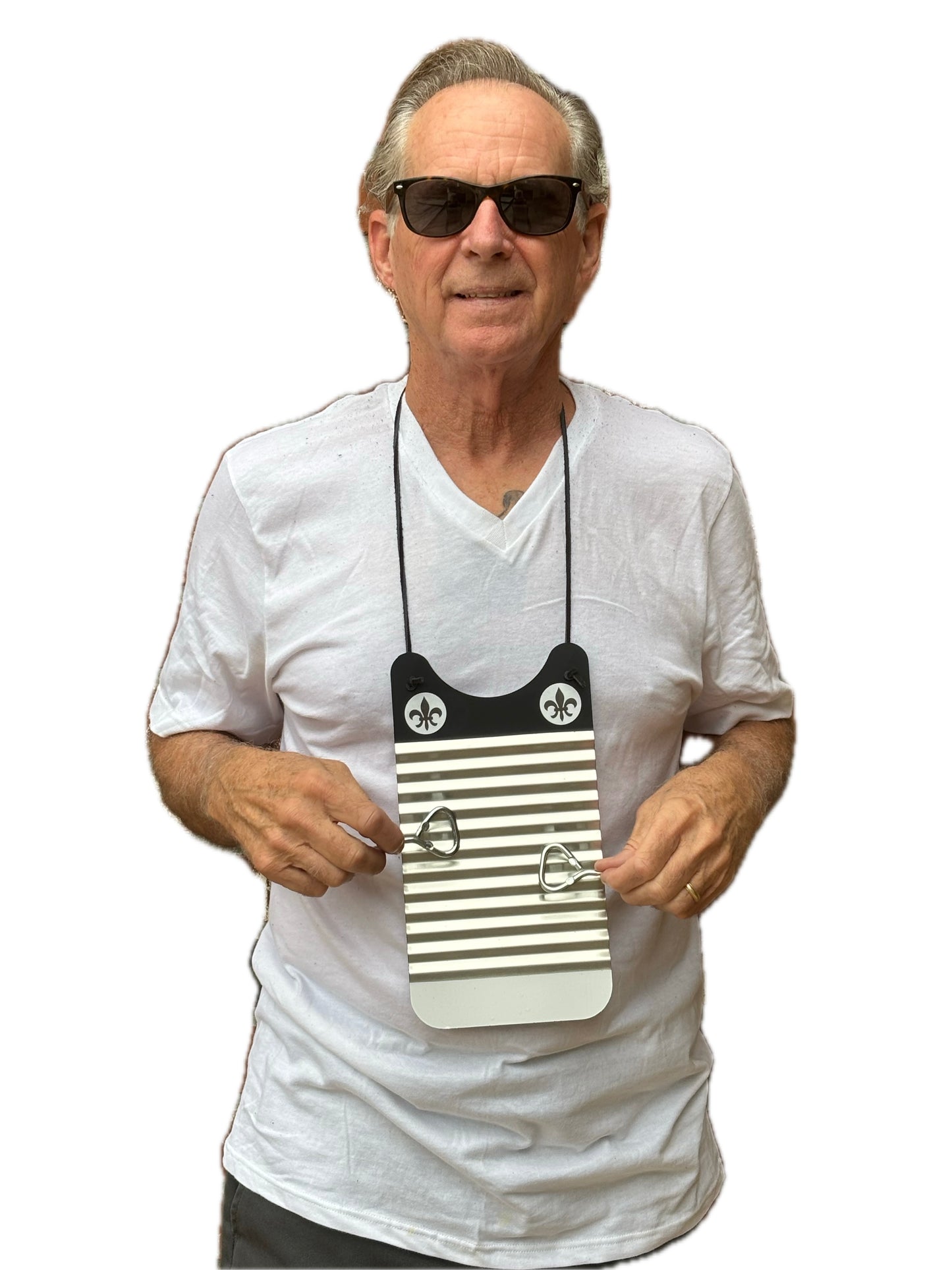 Handmade Black & White Fleur de Lis Zydeco Washboard Rubboard