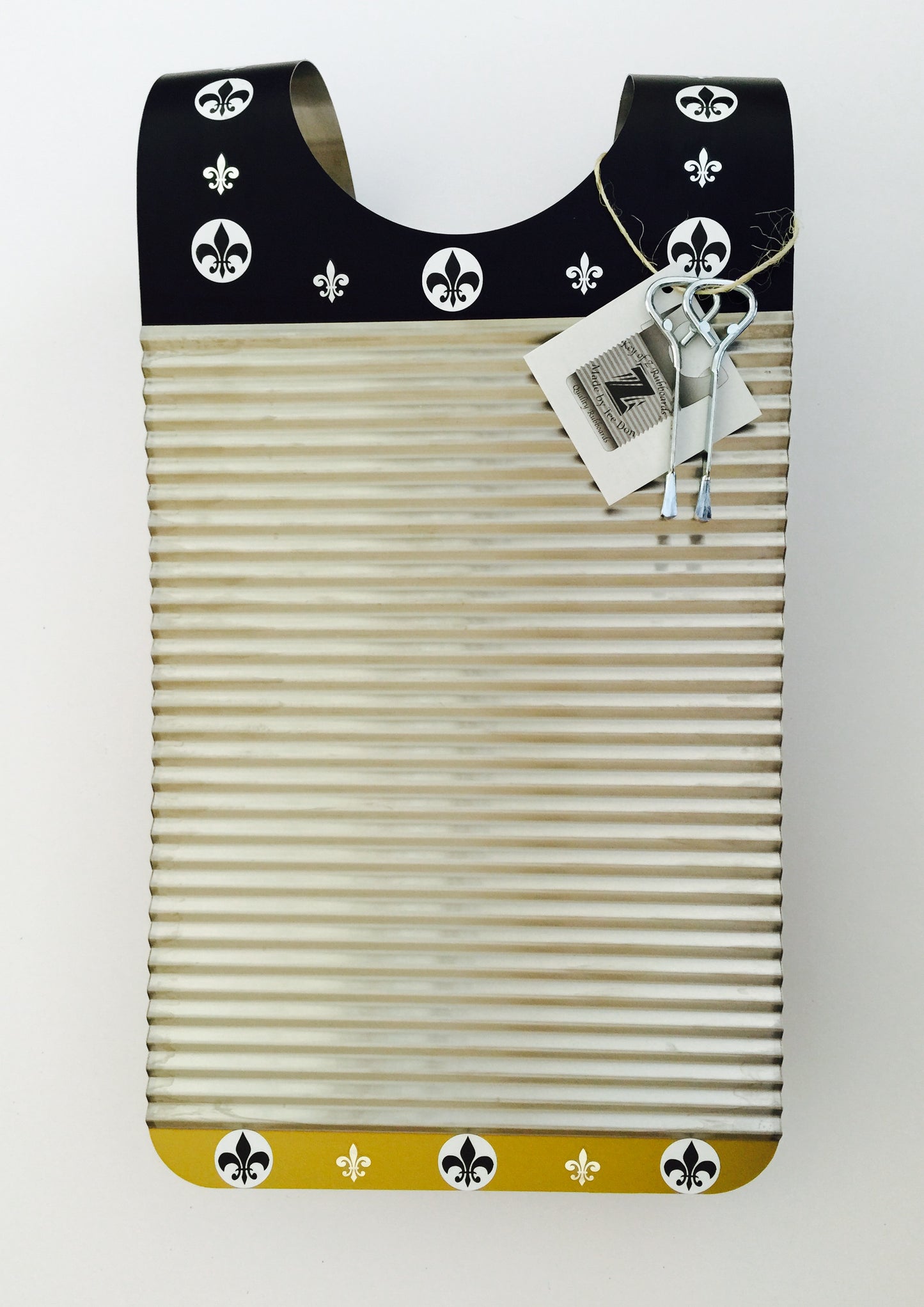 Handmade Black & Gold Fleur De Lis Zydeco Washboard Rubboard