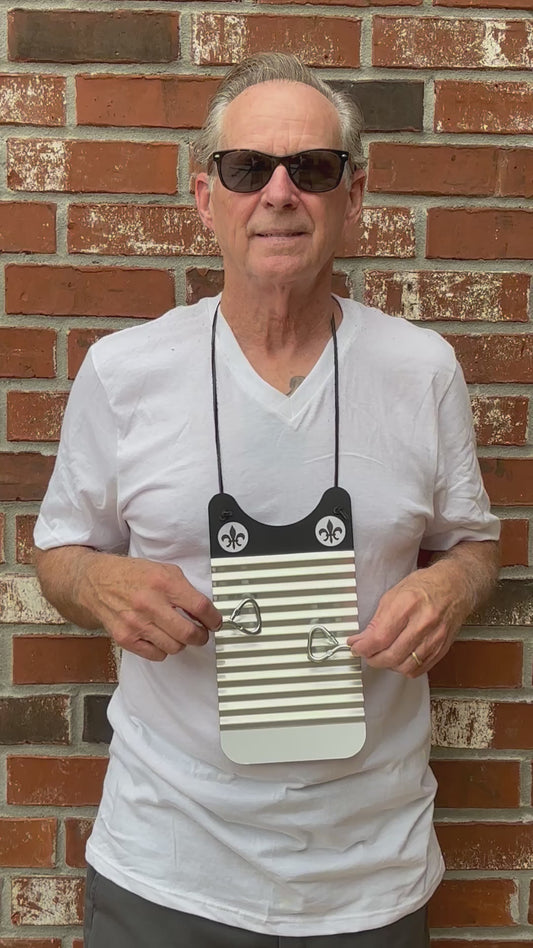Handmade Black & White  Fleur de Lis Zydeco Washboard